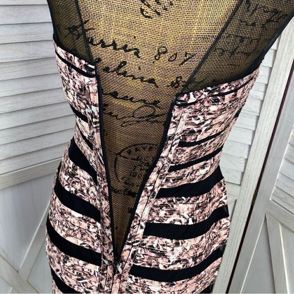 BCBGMaxAzria Brenda Bandage Dress Patterned Black Pink 4 Sleeveless Sheer Top - Picture 9 of 14